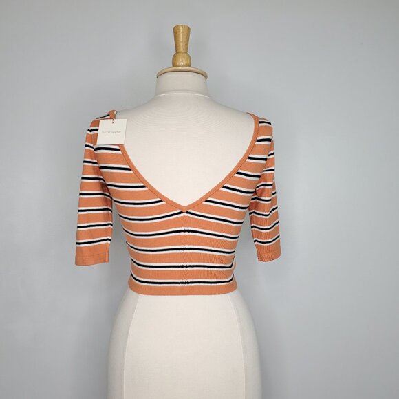 Favorite Daughter Revenge Coral Stripe Knit Sweater Crop Top NEW NWT Size M - Picture 6 of 14